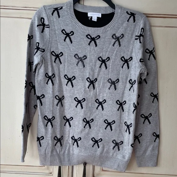 Charter Club Gray Sweater with Black Bow Design - Picture 1 of 5